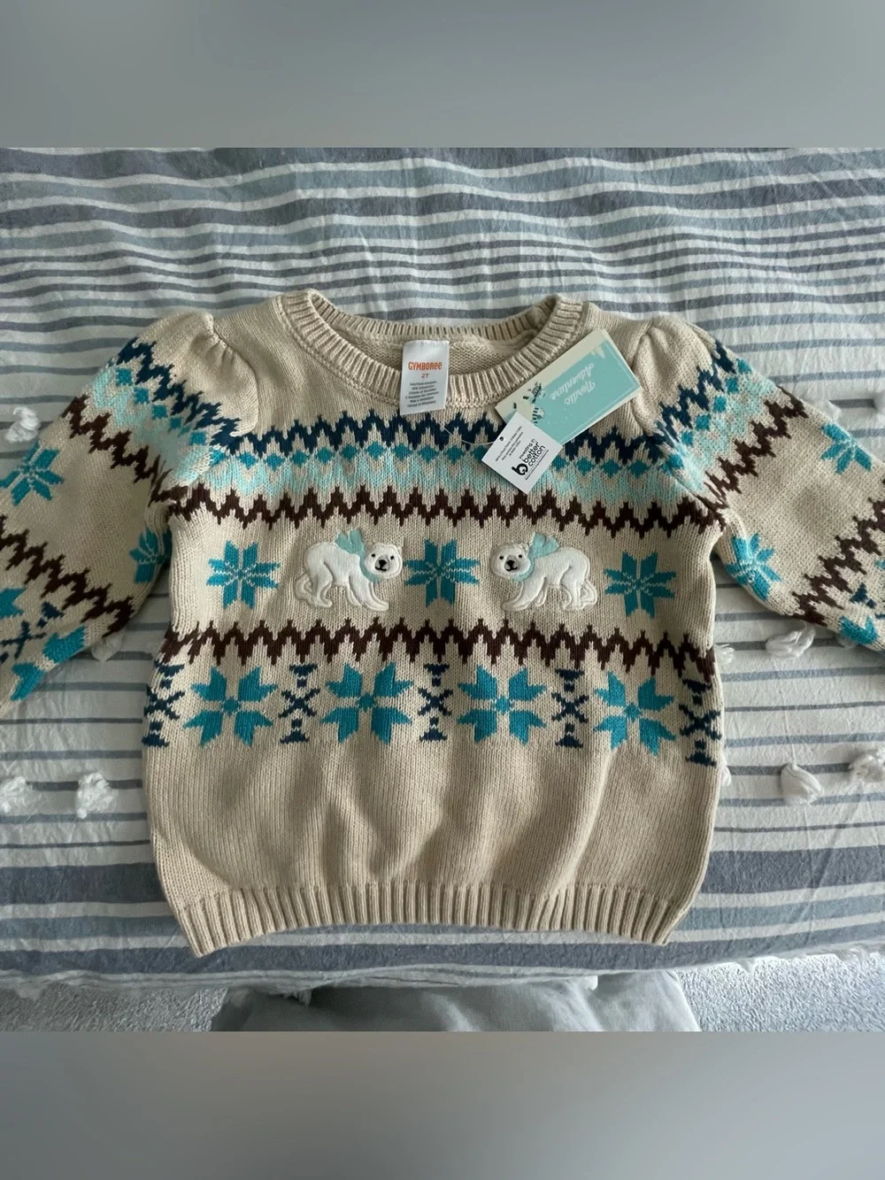 Gymboree Cream Sweater with Teal and Brown Fair Isle Polar Bears